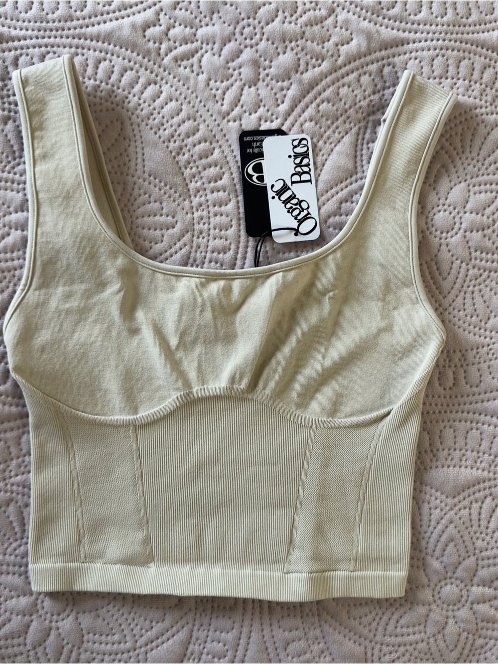 Organic Basics Smooth Corset Top Cream Ribbed Crop Tank New Size Large bralette - Picture 2 of 5